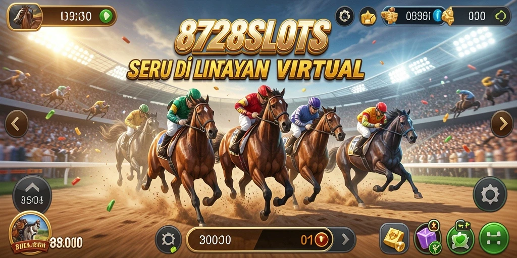 Gameplay Racing 8728SLOTS dengan mobil yang melaju kencang.