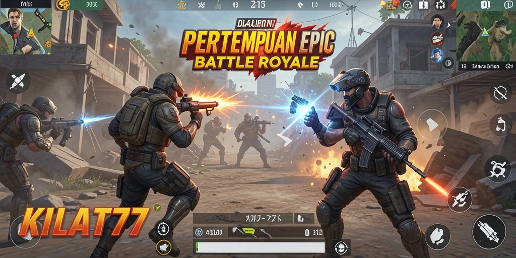 Tampilan utama gameplay KILAT77 dalam pertempuran sengit Battle Royale.