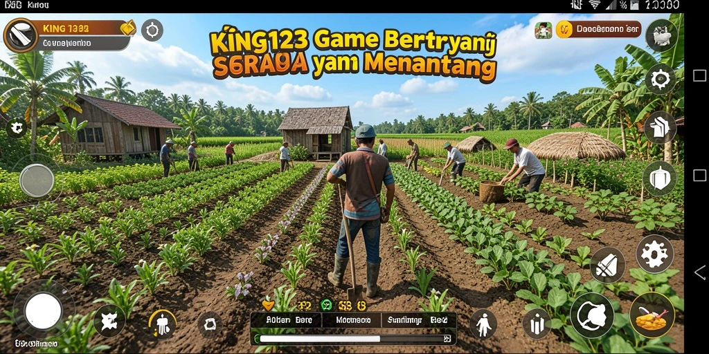 Screenshot KING123 menampilkan gameplay bertani yang seru dan penuh warna.